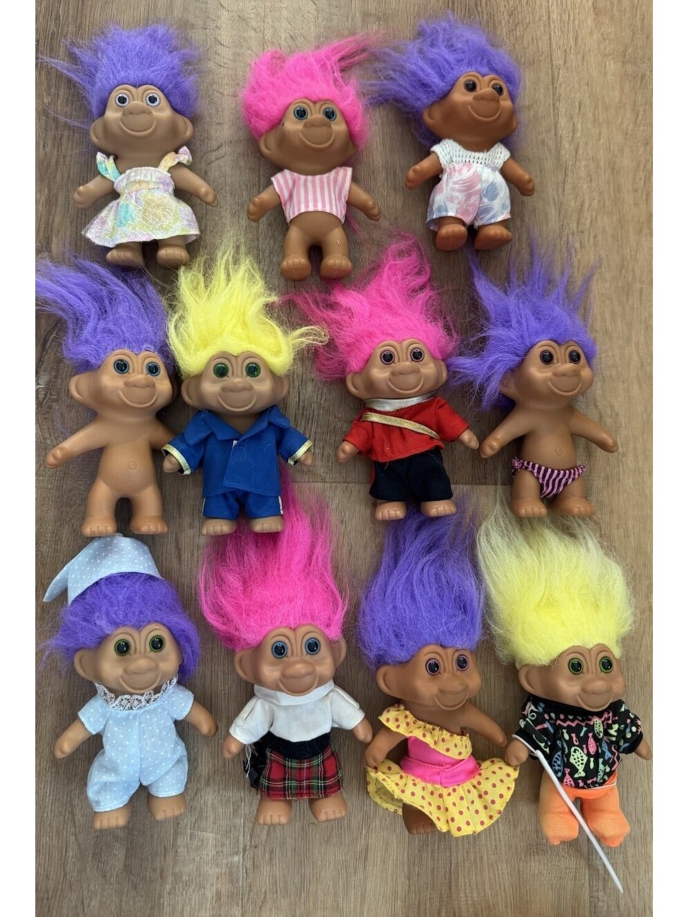 11 Vintage 1991 T.N.T. Troll Dolls Lot Colorful Hair Clothes TNT 90s Trolls